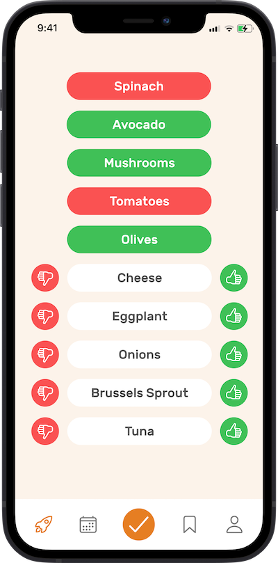 Iphone app prefferences selection screen